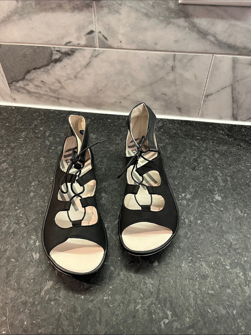 Women’s Black Lace-Up Cutout FLY LONDON Sandals